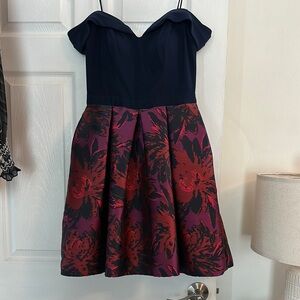 Morgan & Co. Strapless Dress in Navy and Red Floral